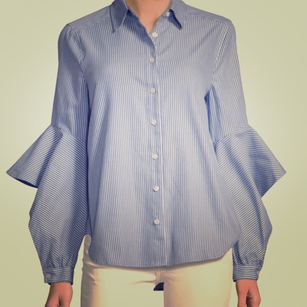 BCBGMAXAZRIA
Thelma Striped Ruffle-Sleeve Shirt